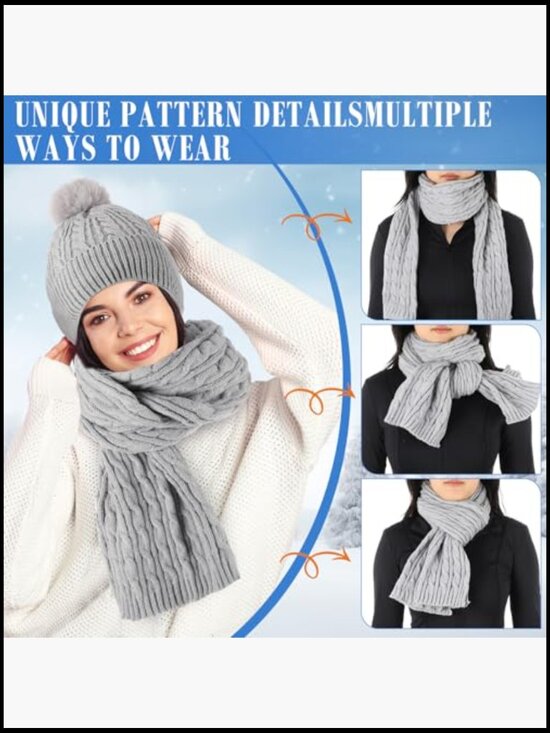 8-Piece Winter Hat Scarf Gloves Earmuff Set Knit Beanie Touch Screen Gloves main image 6